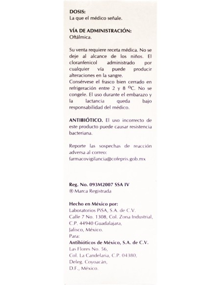 Cloranfenicol Sol. Oftálmica 5 mg/ mL Frasco gotero con 15 mL (Amsa)