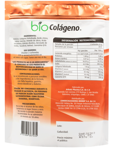 Bio-Colageno Bolsa Sabor Naranja Polvo 450g