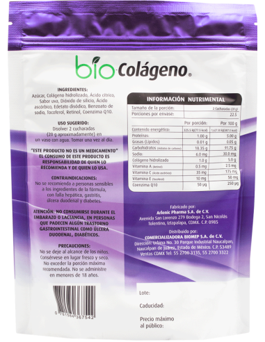 Bio-Colageno Bolsa Sabor Uva Polvo 450g