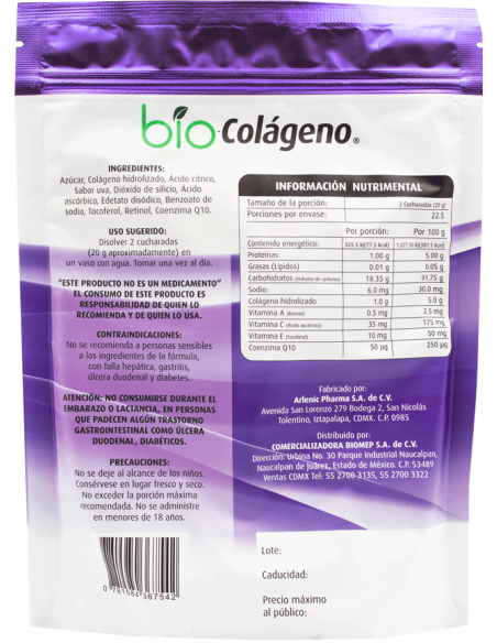 Bio-Colageno Bolsa Sabor Uva Polvo 450g