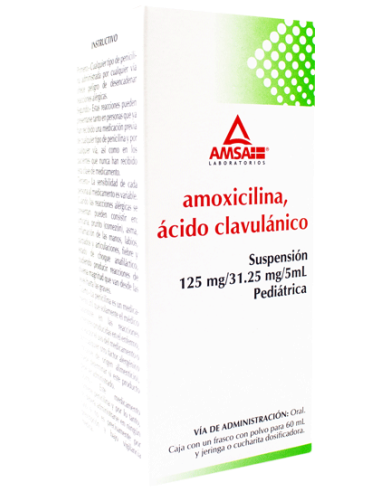 Amoxicilina, Ácido Clavulánico Sup. Ped. 125 mg / 31.25 mg / 5 ml Frasco 60 mL (Amsa)