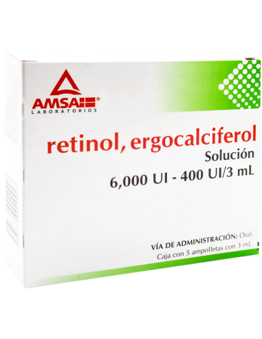 Retinol, Ergocalciferol Sol. Oral 6,000 UI - 400 UI / 3 mL Amp. C/5 (Amsa)