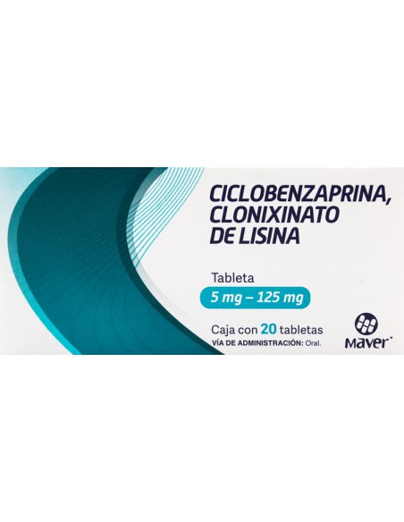 Ciclobenzaprina, Clonixinato de Lisina Tabs 5mg/125mg C/20 (Maver)