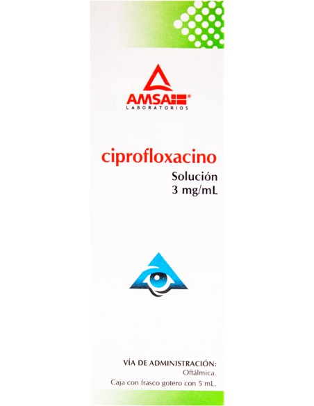 Ciprofloxacino Sol. Oftálmica 3 mg / mL. Frasco gotero con 5 mL (Amsa)