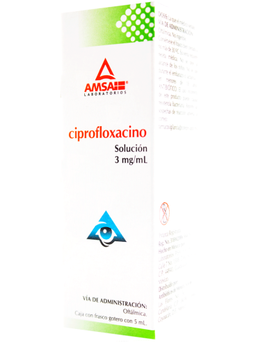 Ciprofloxacino Sol. Oftálmica 3 mg / mL. Frasco gotero con 5 mL (Amsa)