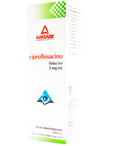 Ciprofloxacino Sol. Oftálmica 3 mg / mL. Frasco gotero con 5 mL (Amsa)