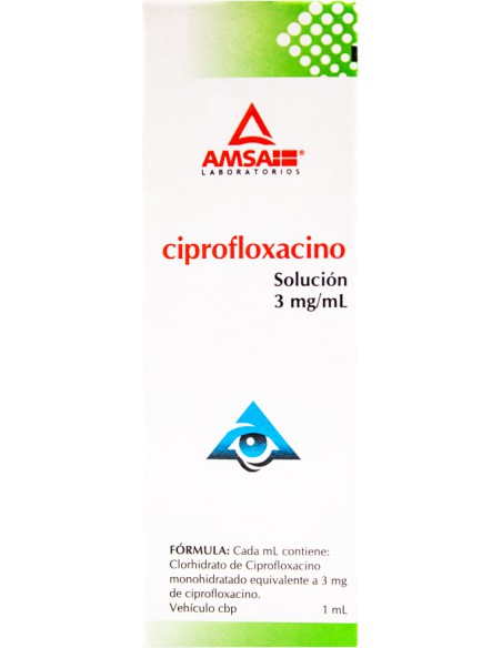 Ciprofloxacino Sol. Oftálmica 3 mg / mL. Frasco gotero con 5 mL (Amsa)