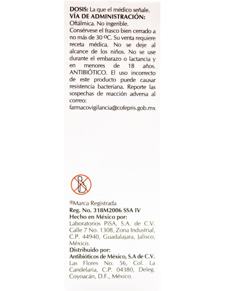 Ciprofloxacino Sol. Oftálmica 3 mg / mL. Frasco gotero con 5 mL (Amsa)