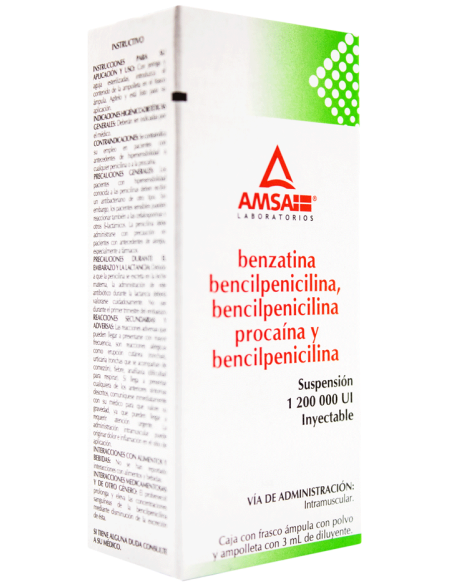Bencilpenicilina, Benzatina Comb. Sol. Iny. 1,200,000 UI Amp. 3mL (Amsa)