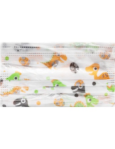 Cubrebocas Tricapa Infantil Dinosaurio C/50