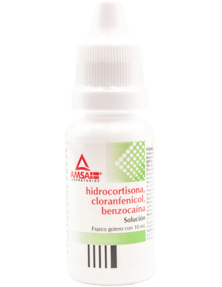 Hidrocortisona, Cloranfenicol, Benzocaína Sol. Ótica Frasco gotero con 10 mL