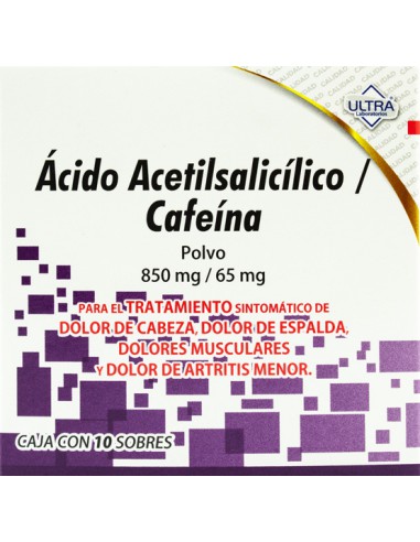 Ácido Acetilsalicílico, Cafeína Polvo 850mg/ 65mg C/10 (Ultra)