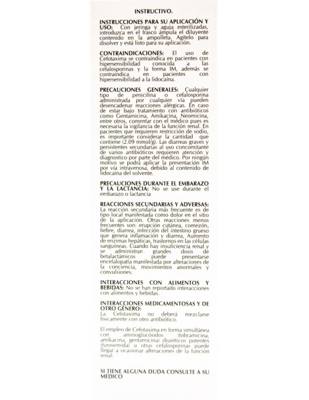 Cefotaxima Sodica IM Sol. Iny. 1 g Amp. 4 mL (Amsa)