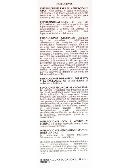 Cefotaxima Sodica IM Sol. Iny. 500 mg Amp. 2 mL (Amsa)