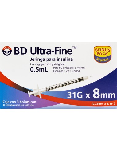 Jeringa Insulina BD 0.5mL 31Gx8mm C/30