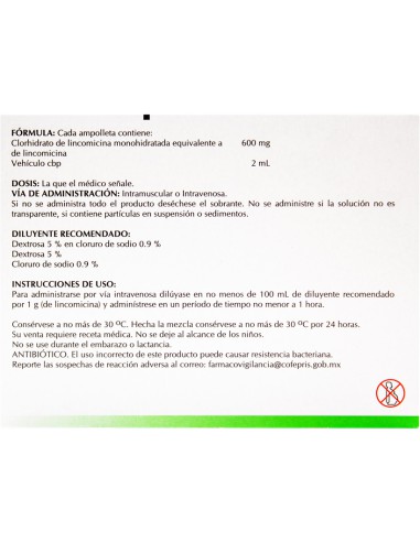 Lincomicina Sol. Iny. 600 mg Amp. C/6 (Amsa)