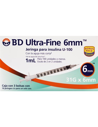 Jeringa Insulina BD 1mL 31Gx6mm C/30
