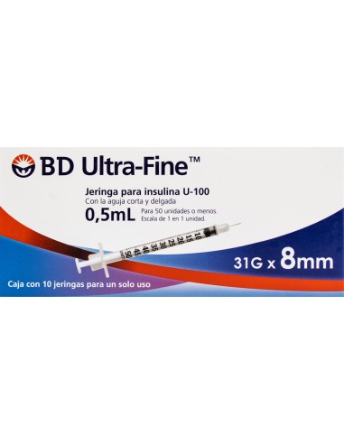 Jeringa Insulina BD 0.5mL 31Gx8mm C/10