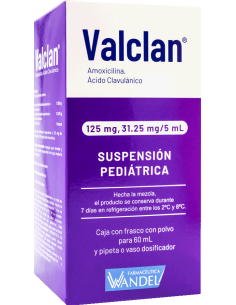 Valclan Susp. Ped. 125 mg / 31.25 mg Frasco con 60 mL.