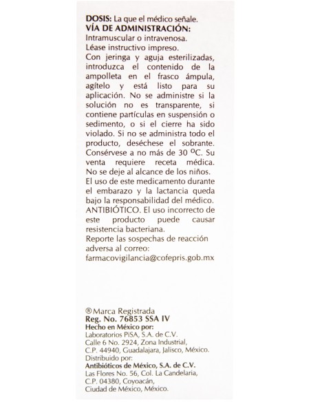 Ampicilina Sol. Iny 500 mg Amp. 2mL.