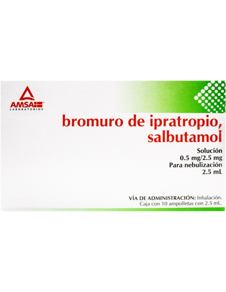 Bromuro de Ipratropio / Salbutamol Sol. Nebulización 0.5 mg / 2.5 mg Amp. 2.5 ml C/ 10 (Amsa)