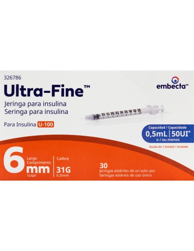 Jeringa Insulina BD 0.5mL 31Gx6mm C/30