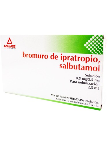 Bromuro de Ipratropio / Salbutamol Sol. Nebulización 0.5 mg / 2.5 mg Amp. 2.5 ml C/ 10 (Amsa)