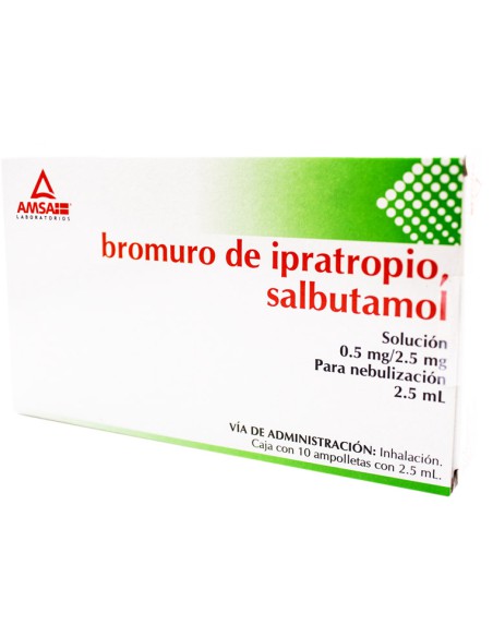Bromuro de Ipratropio / Salbutamol Sol. Nebulización 0.5 mg / 2.5 mg Amp. 2.5 ml C/ 10 (Amsa)