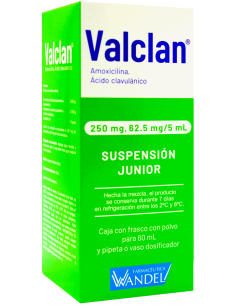 Valclan Susp. Junior 250 mg / 62.5 mg Frasco con 60 mL.