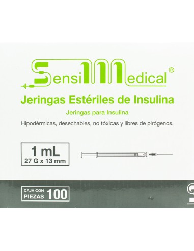 Jeringa Insulina 1mL 27X13mm C/100 Negra...