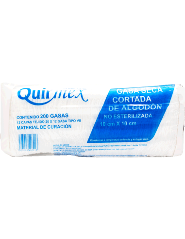 Gasa seca cortada 10cm x 10cm C/200 (Quirmex)