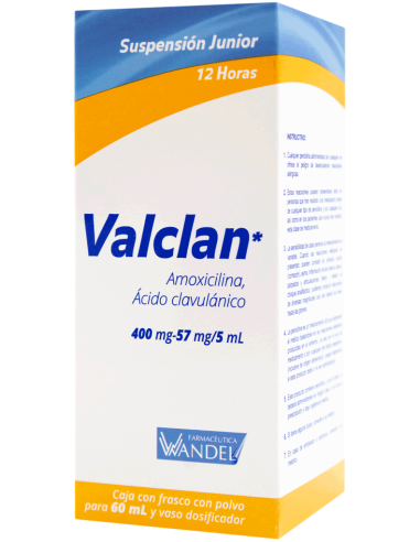 Valclan 12h Susp. Junior 400 mg / 57mg Frasco con 60 mL.