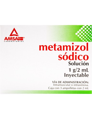 Metamizol sódico Sol. Iny. 1 g/ 2 mL Amp. C/3 (Amsa)